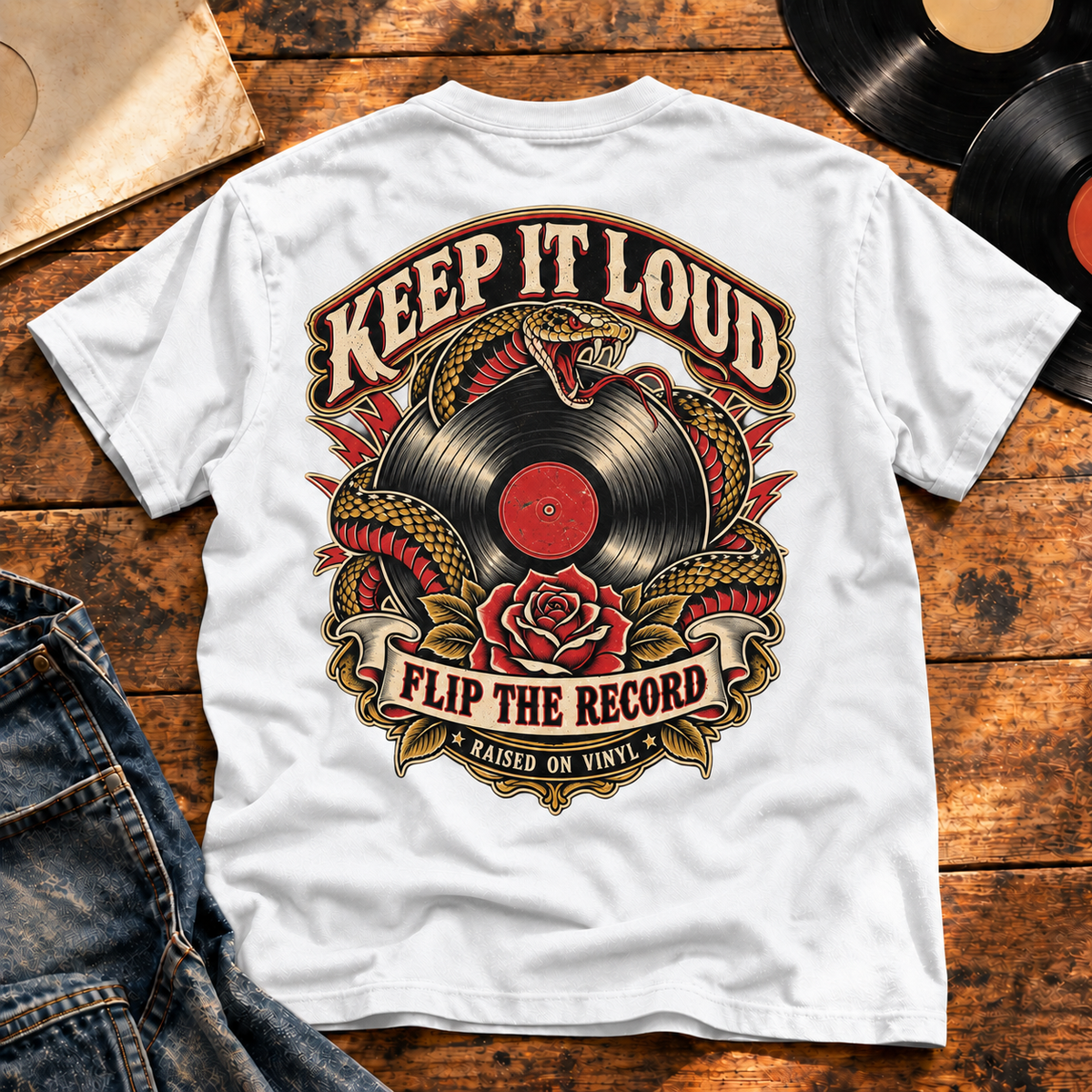 Keep It Loud Heavyweight Tee — White back-print vinyl hero