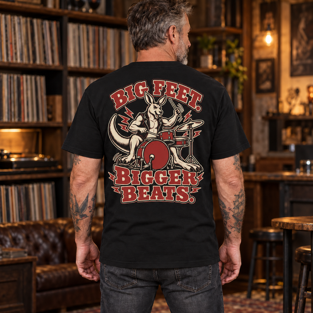 Man wearing Kangaroo heavyweight tee with back print