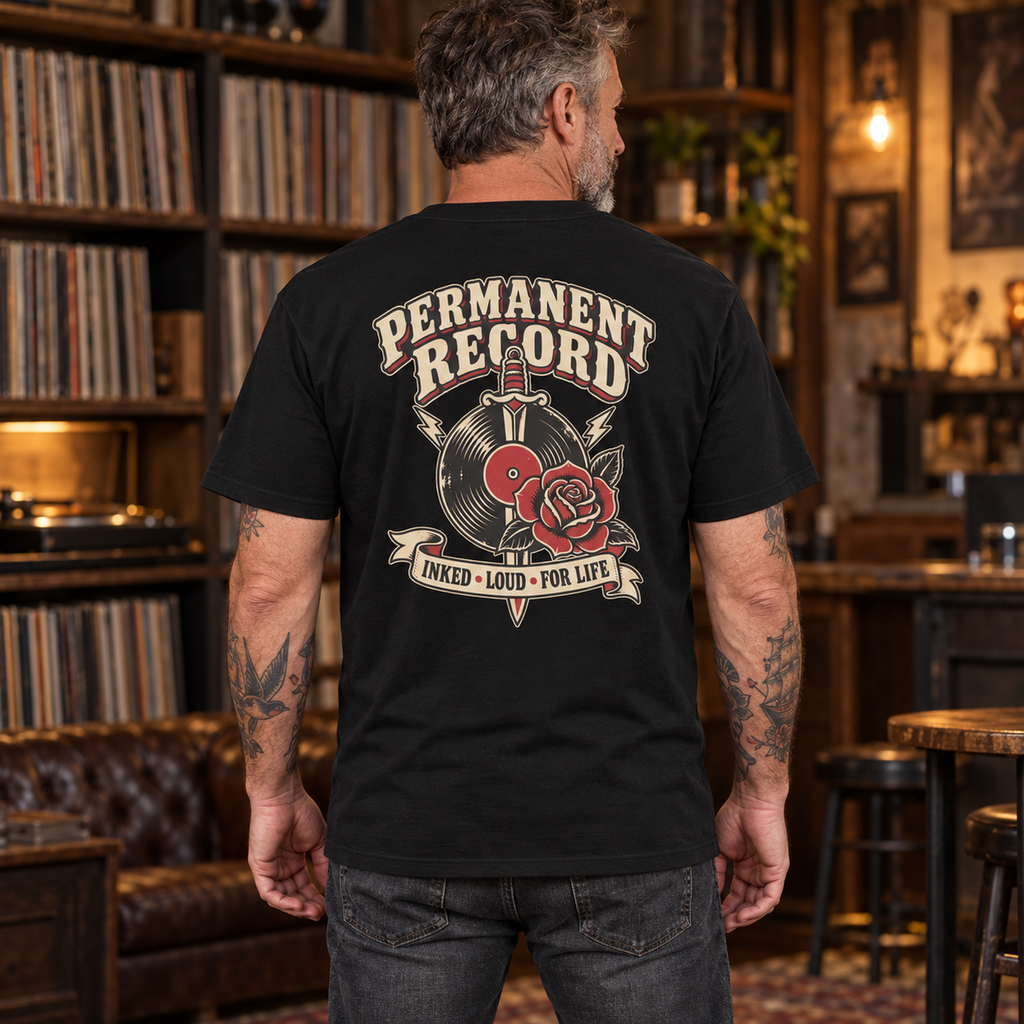 Permanent Record – Vinyl & Tattoo Flash Heavyweight Back Print Tee