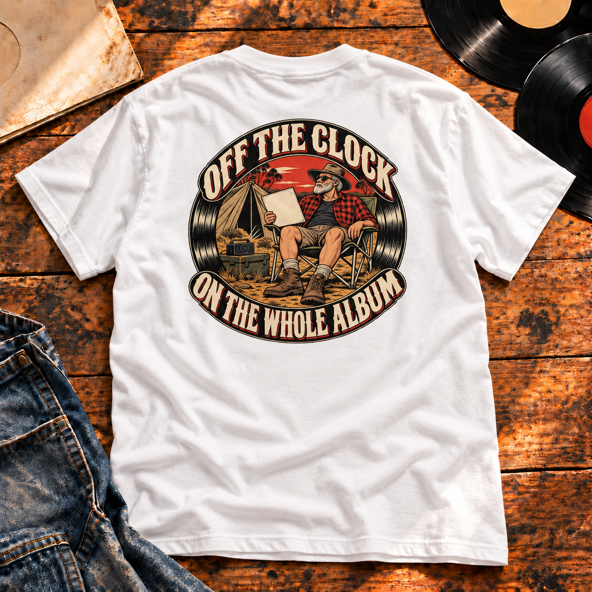 Off the Clock On the Whole Album Heavyweight Tee — white back-print hero