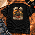 Packed Light Brought the Slide Heavyweight Tee — black back-print hero