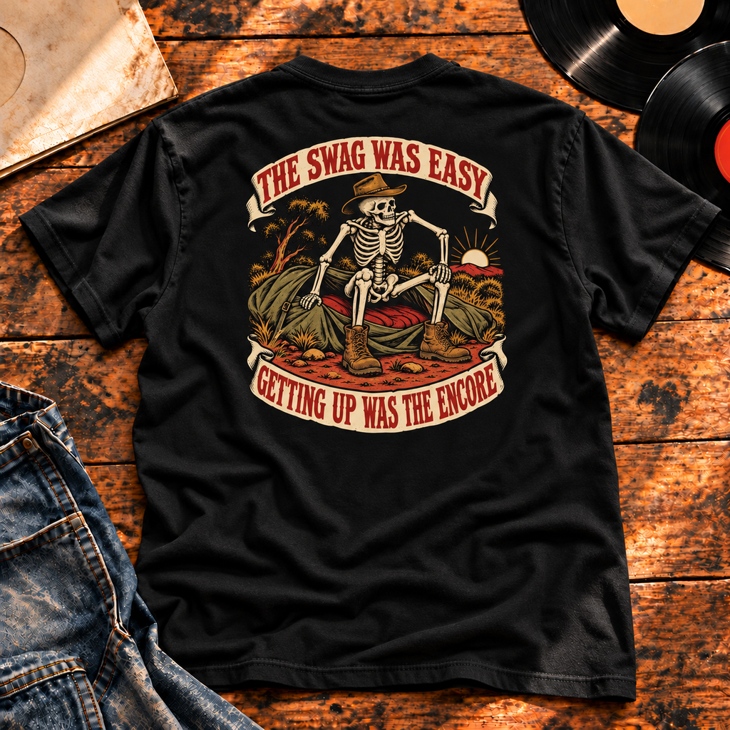 The Swag Was Easy Getting Up Was the Encore Heavyweight Tee — black back-print hero