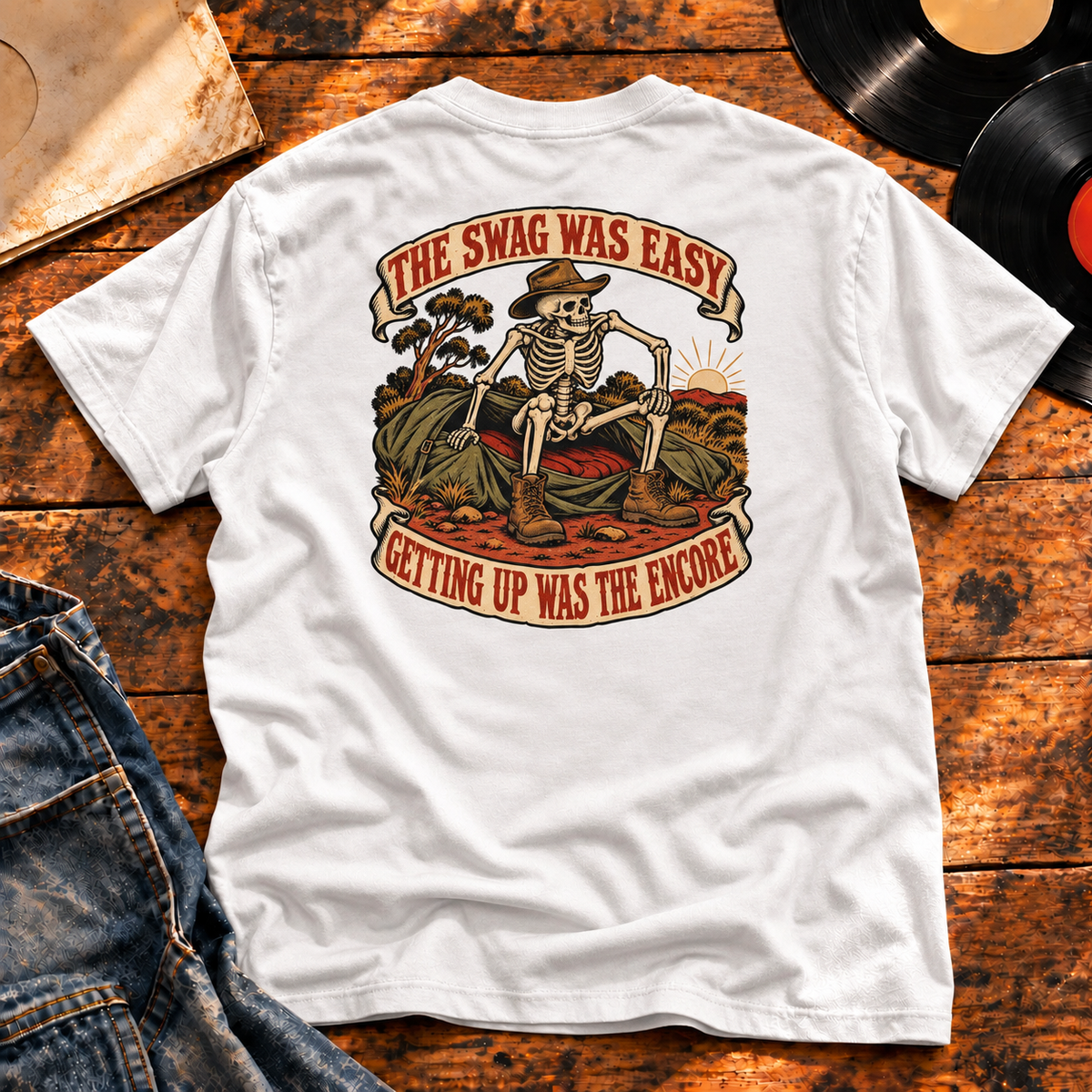 The Swag Was Easy Getting Up Was the Encore Heavyweight Tee — white back-print hero