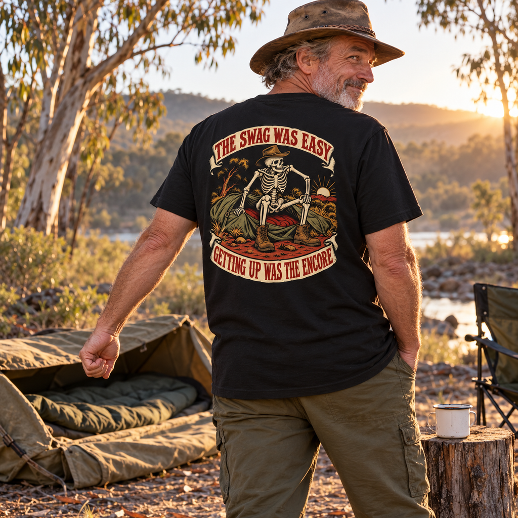 The Swag Was Easy Getting Up Was the Encore Heavyweight Tee — Black lifestyle photograph
