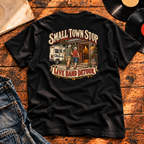 Small Town Stop Live Band Detour Heavyweight Tee — black back-print hero