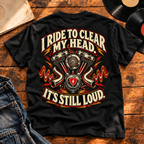 Clear My Head Still Loud Heavyweight Tee — Black back print flat-lay hero