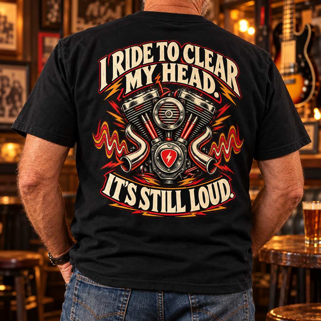 Clear My Head Still Loud Heavyweight Tee — Lifestyle back print lifestyle