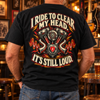 Clear My Head Still Loud Heavyweight Tee — Lifestyle back print lifestyle