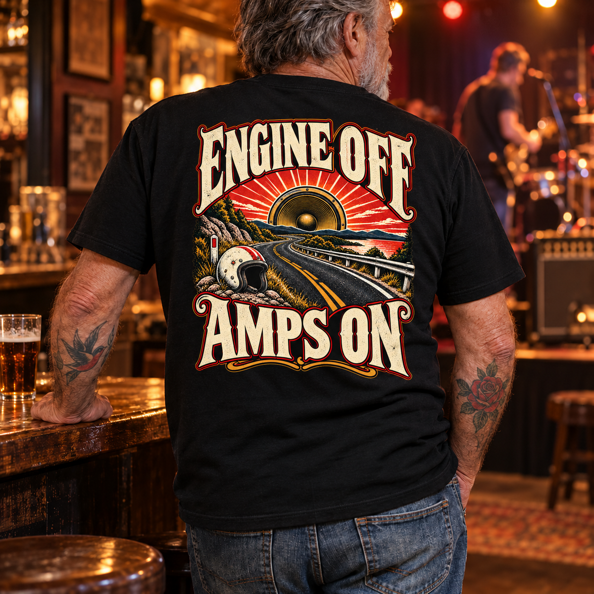 Engine Off Amps On — Black pub lifestyle back view