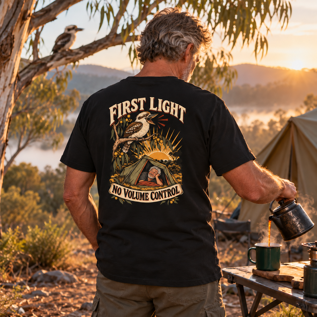 First Light No Volume Control Heavyweight Tee — Black lifestyle photograph