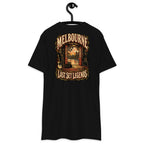 Melbourne Last Set Legends Heavyweight Tee — Black, back view on hanger (Printful)