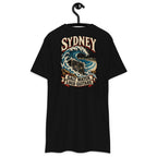 Sydney Bondi Breaker Heavyweight Tee — Black, back view on hanger (Printful)