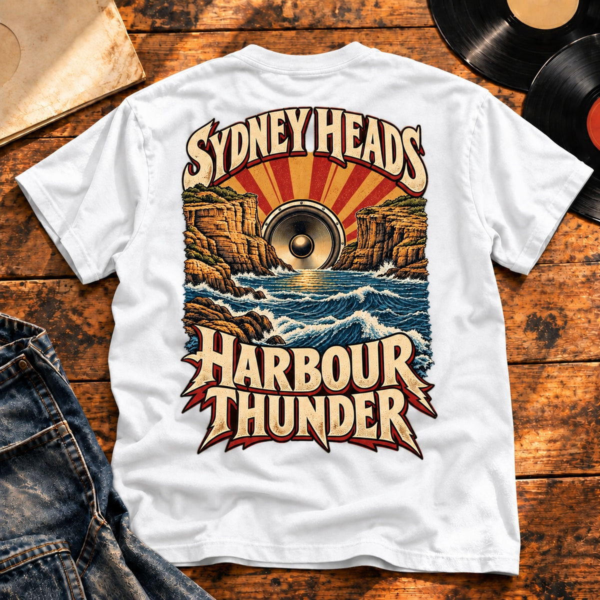 Sydney Harbour Heads Thunder — White, back print