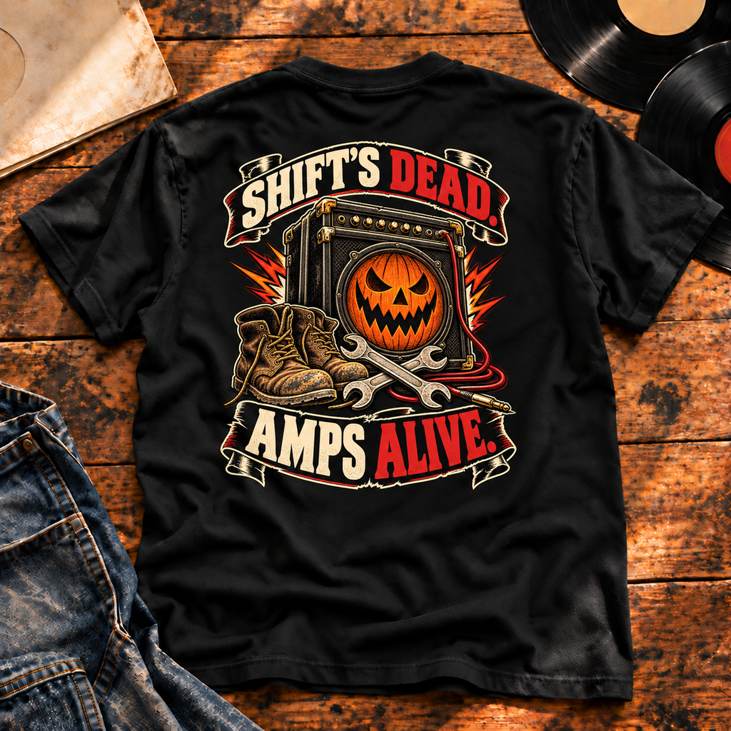 Shift’s Dead, Amps Alive Heavyweight Tee — black