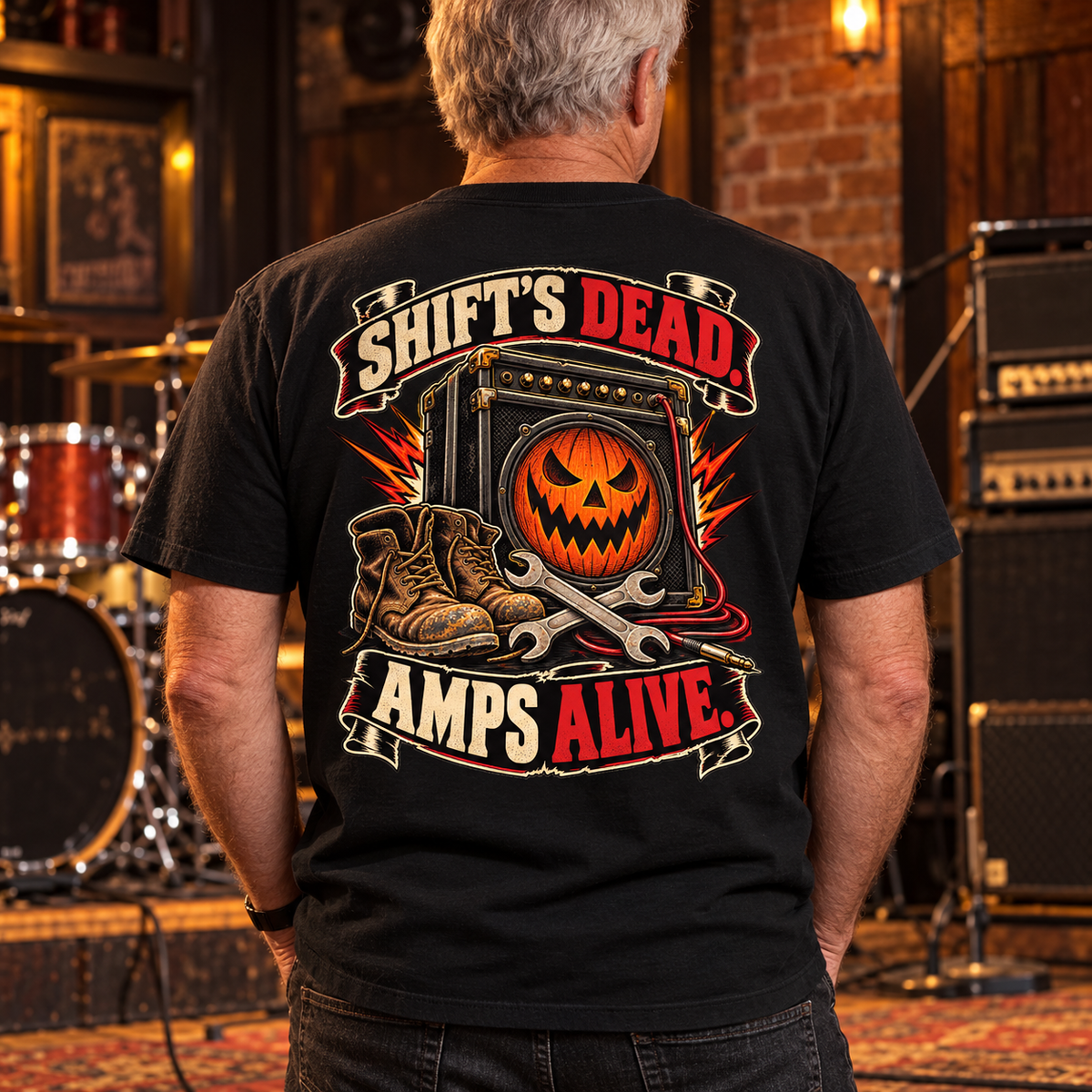 Shift’s Dead, Amps Alive Heavyweight Tee — lifestyle
