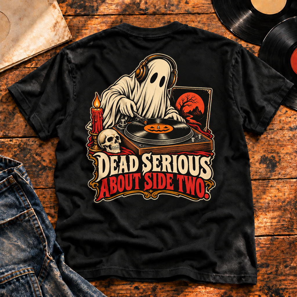 Dead Serious About Side Two Heavyweight Tee — black