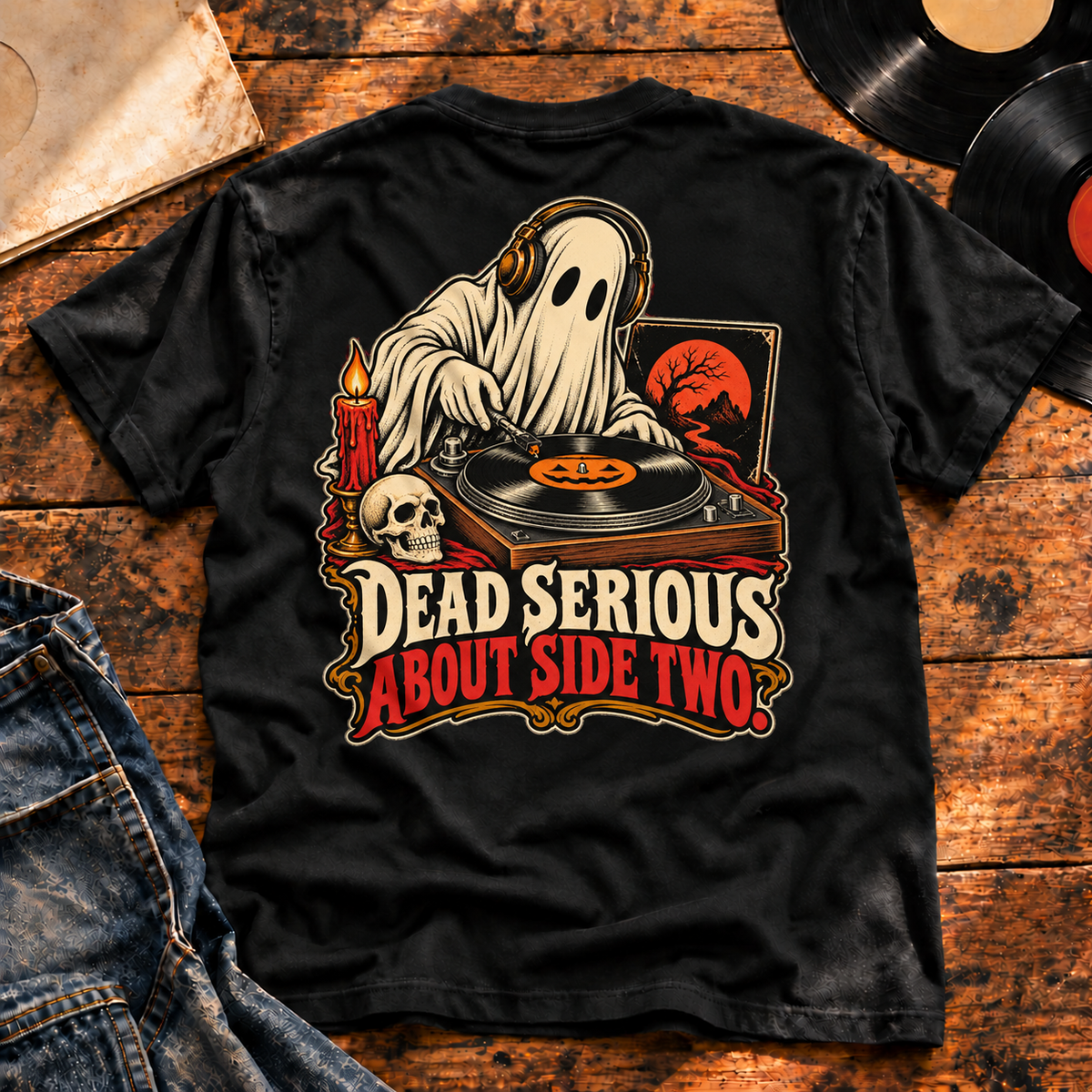 Dead Serious About Side Two Heavyweight Tee — black
