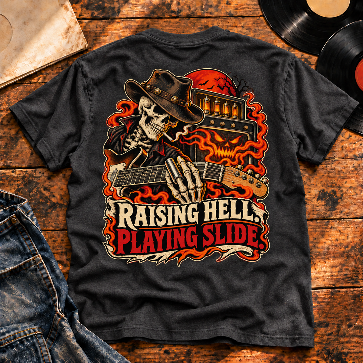 Raising Hell, Playing Slide Heavyweight Tee — charcoal