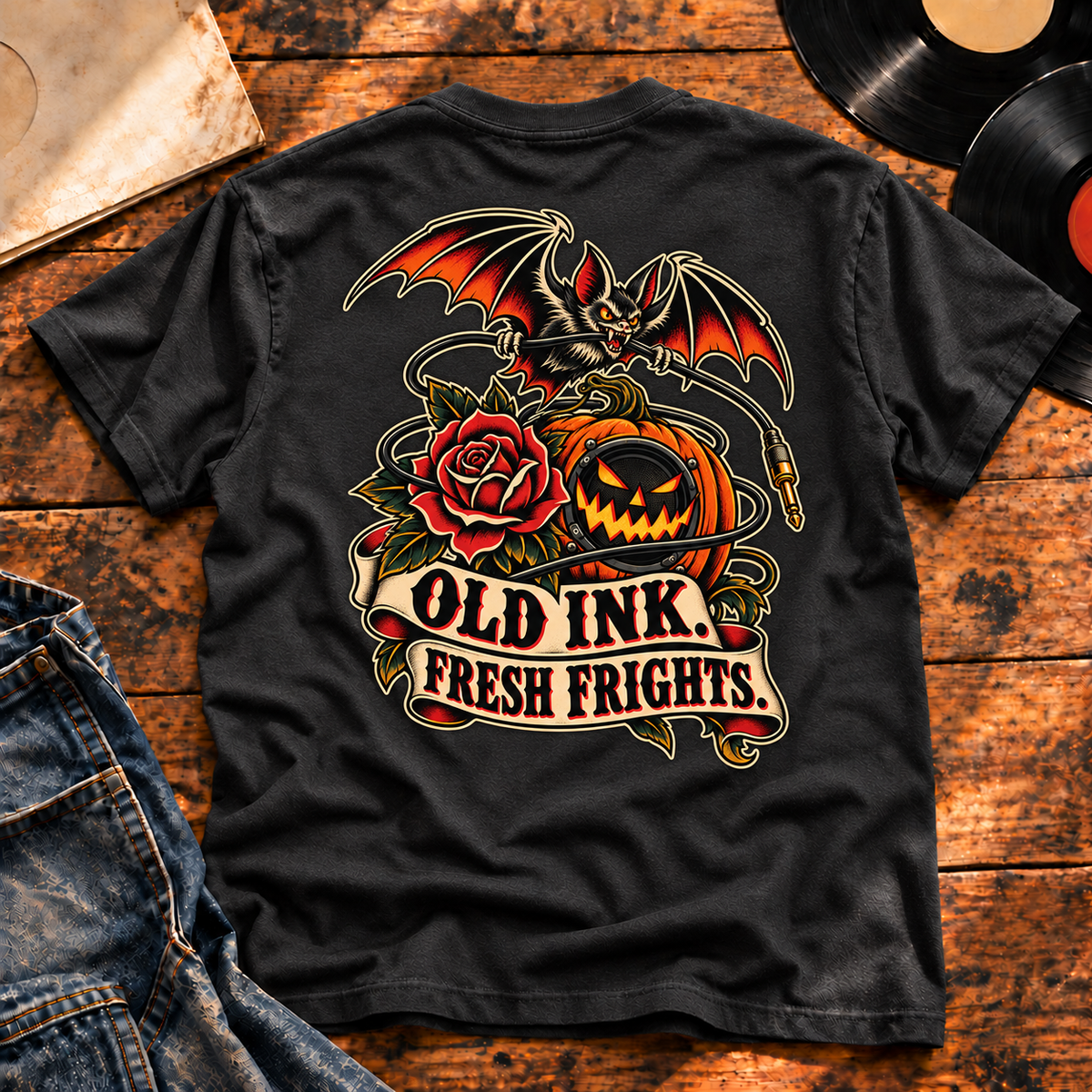 Old Ink, Fresh Frights Heavyweight Tee — charcoal