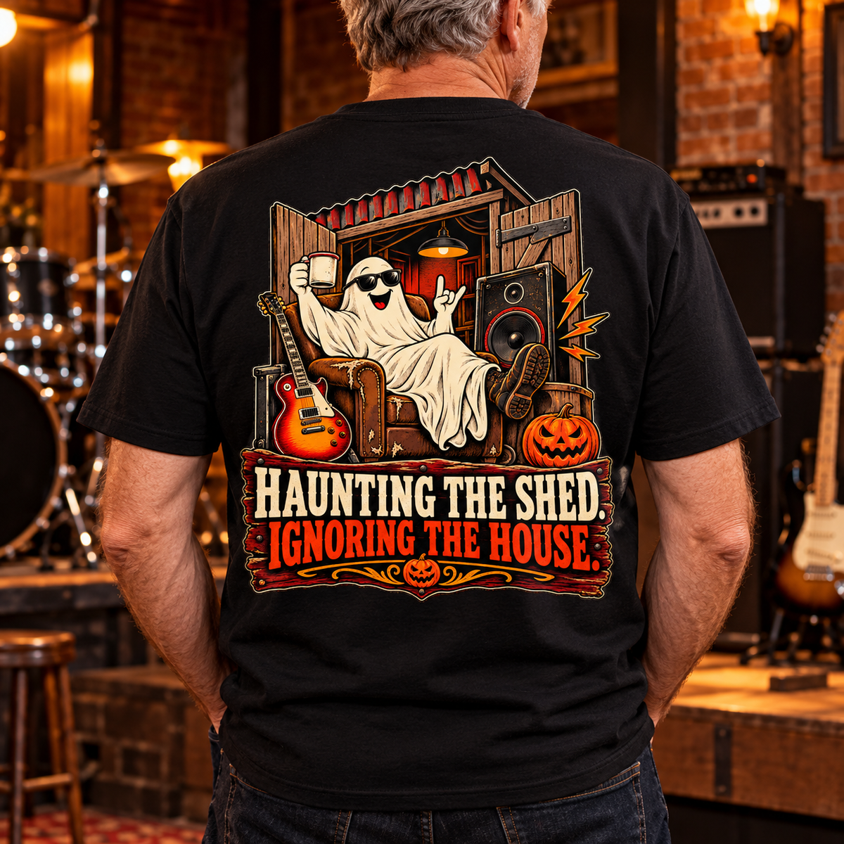 Haunting the Shed Heavyweight Tee — lifestyle