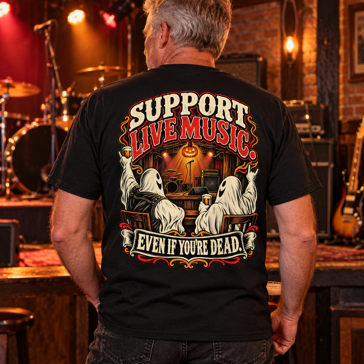 Support Live Music, Even Dead Heavyweight Tee — lifestyle