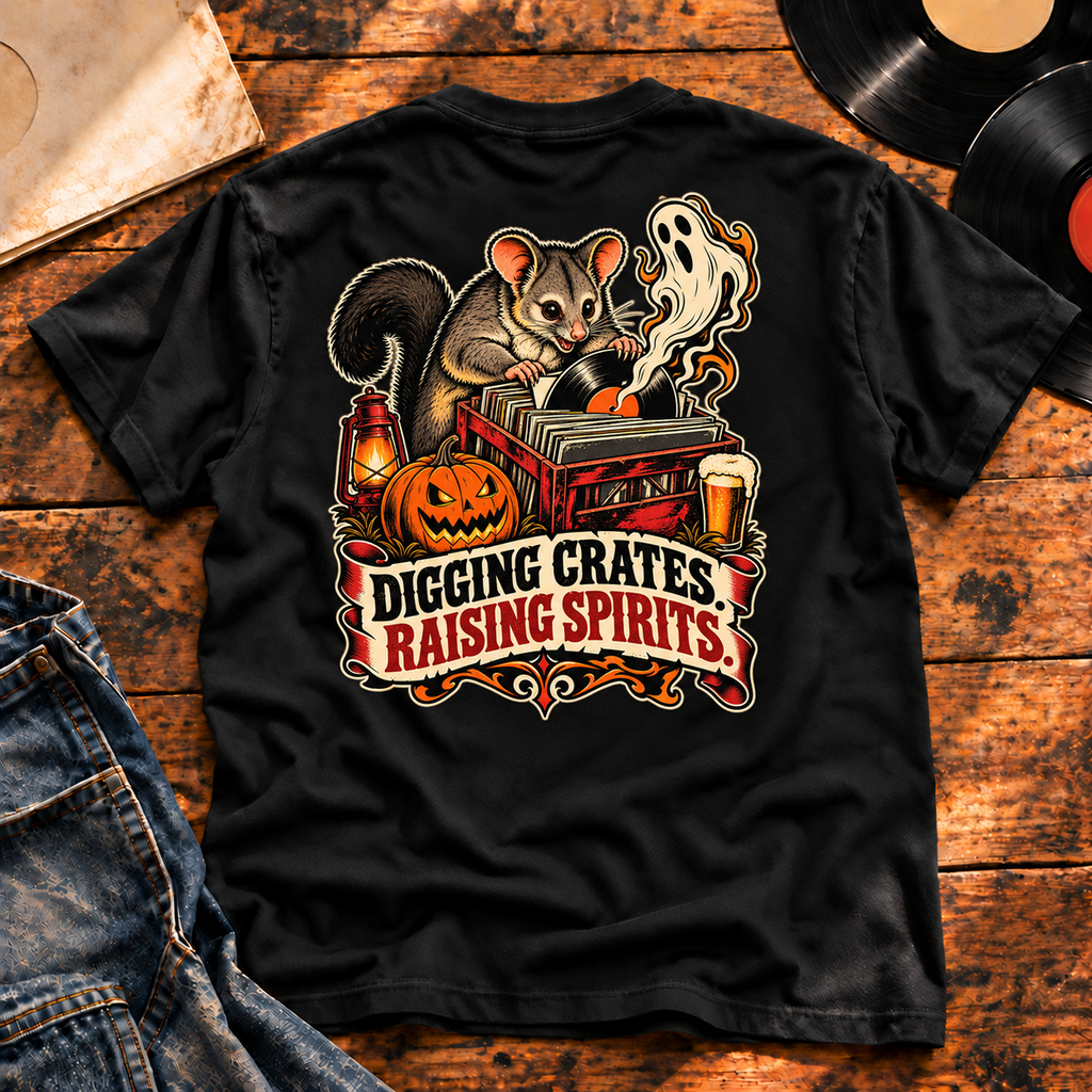 Digging Crates, Raising Spirits Heavyweight Tee — black