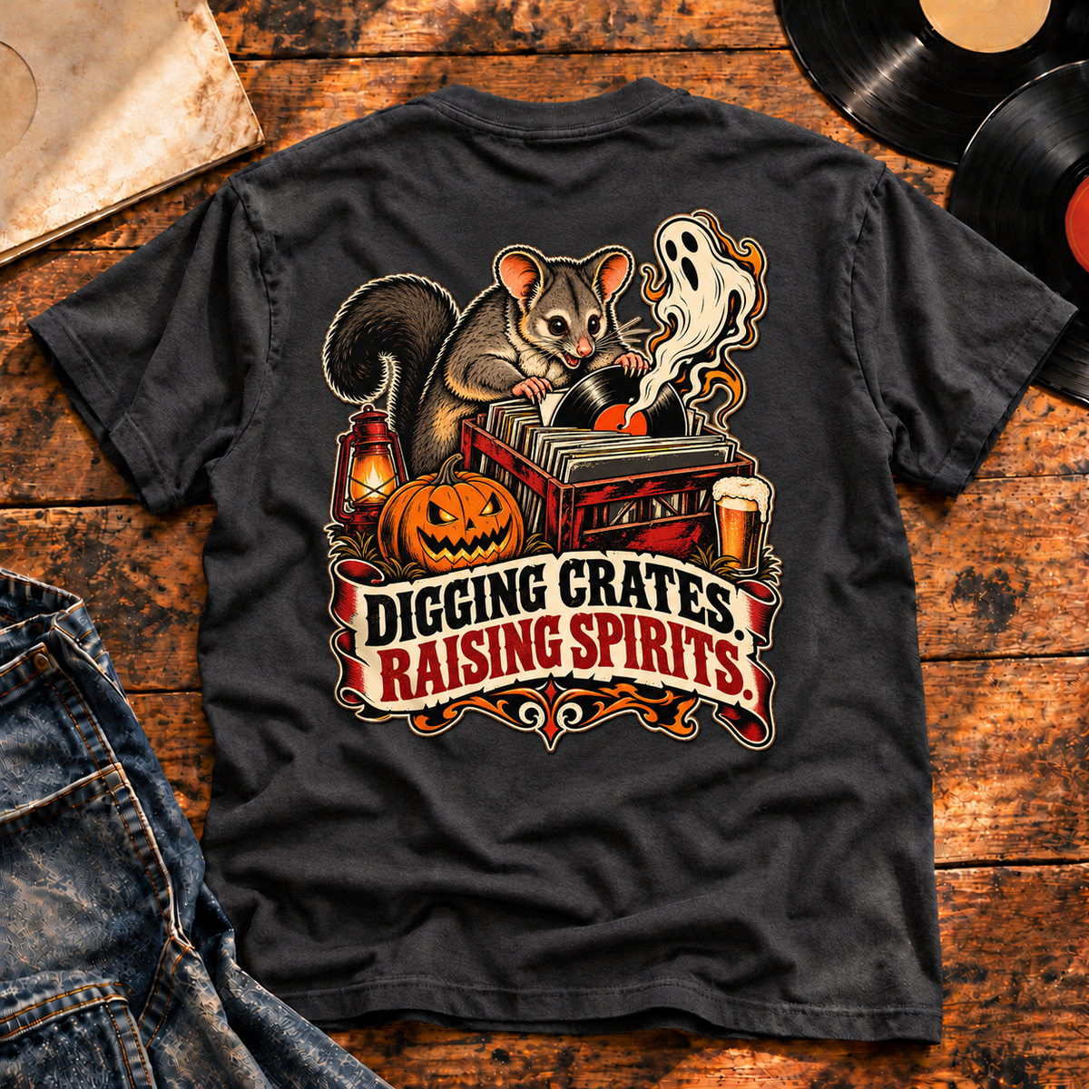 Digging Crates, Raising Spirits Heavyweight Tee — charcoal