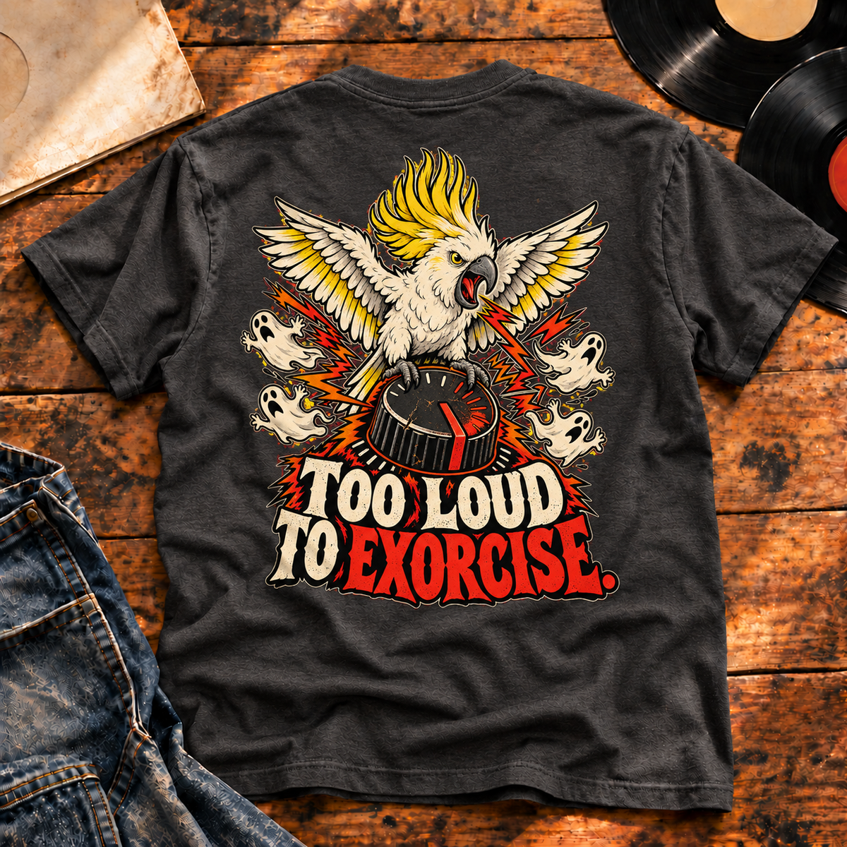 Too Loud to Exorcise Heavyweight Tee — charcoal