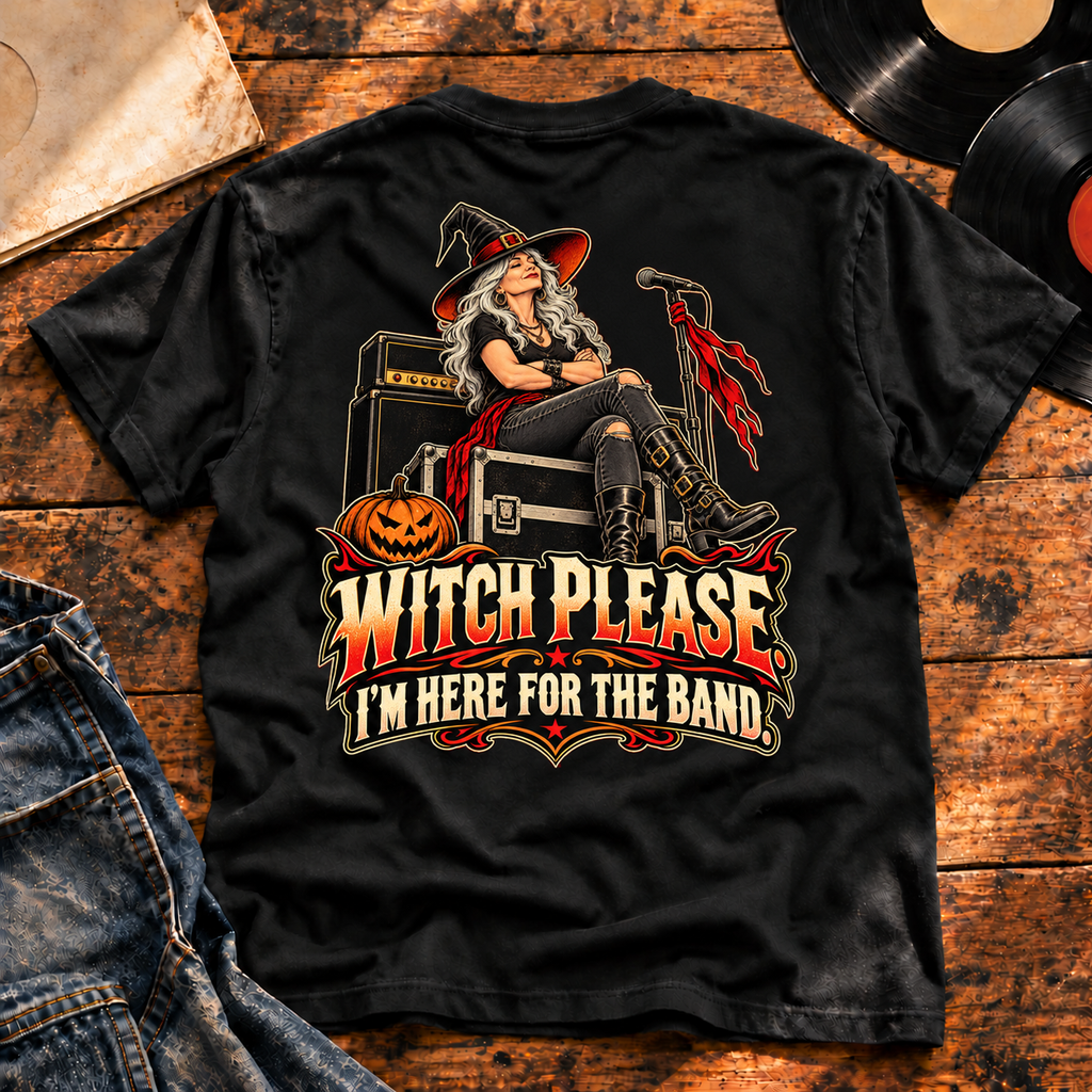 Witch Please, Here for the Band Heavyweight Tee — black