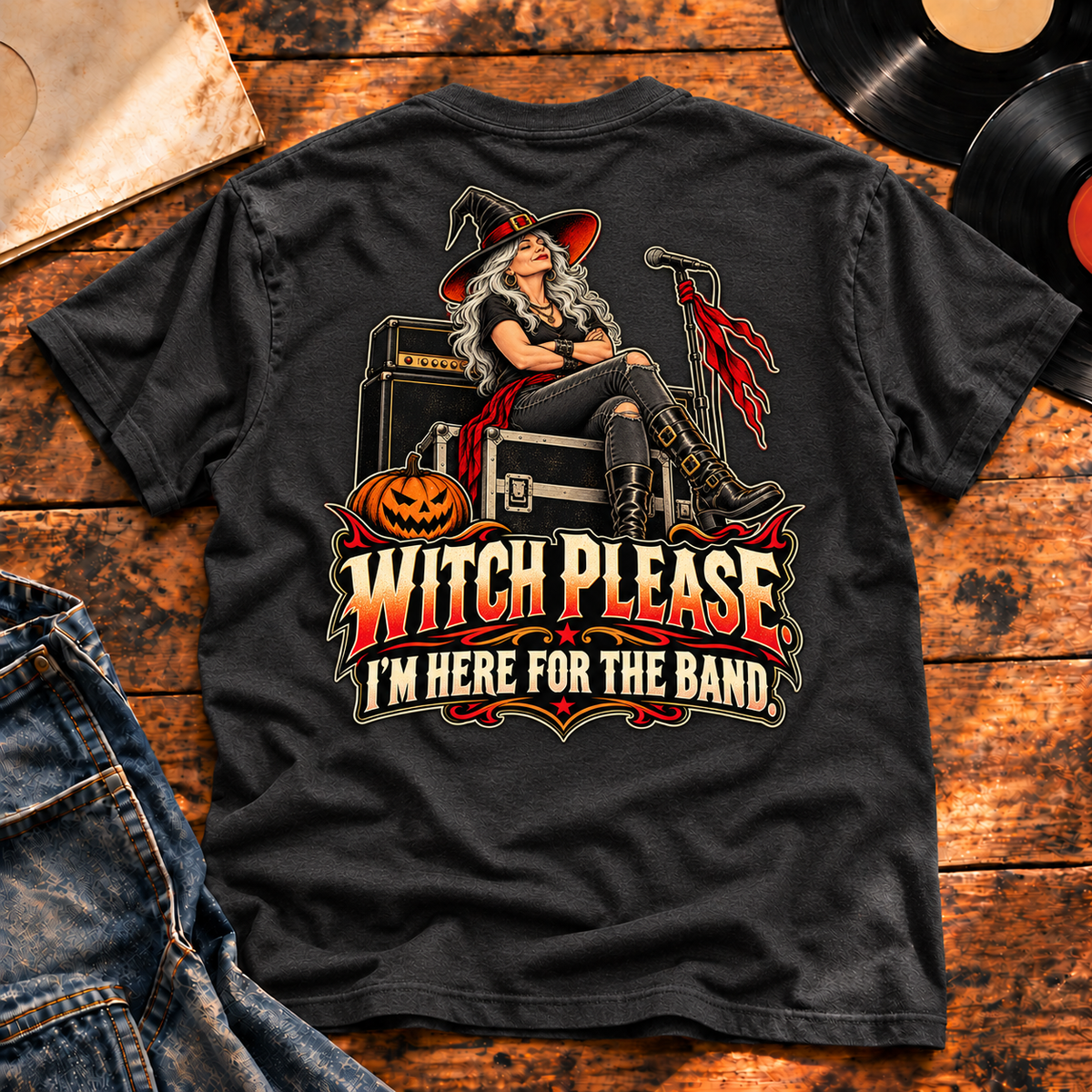 Witch Please, Here for the Band Heavyweight Tee — charcoal