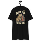 Built For The Low Notes Heavyweight Tee — Black, back view on hanger (Printful)