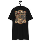 Off The Tools Still Making Noise Heavyweight Tee — Black, back view on hanger (Printful)