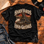 Hard Yards Loud Guitars Heavyweight Tee — black back-print hero