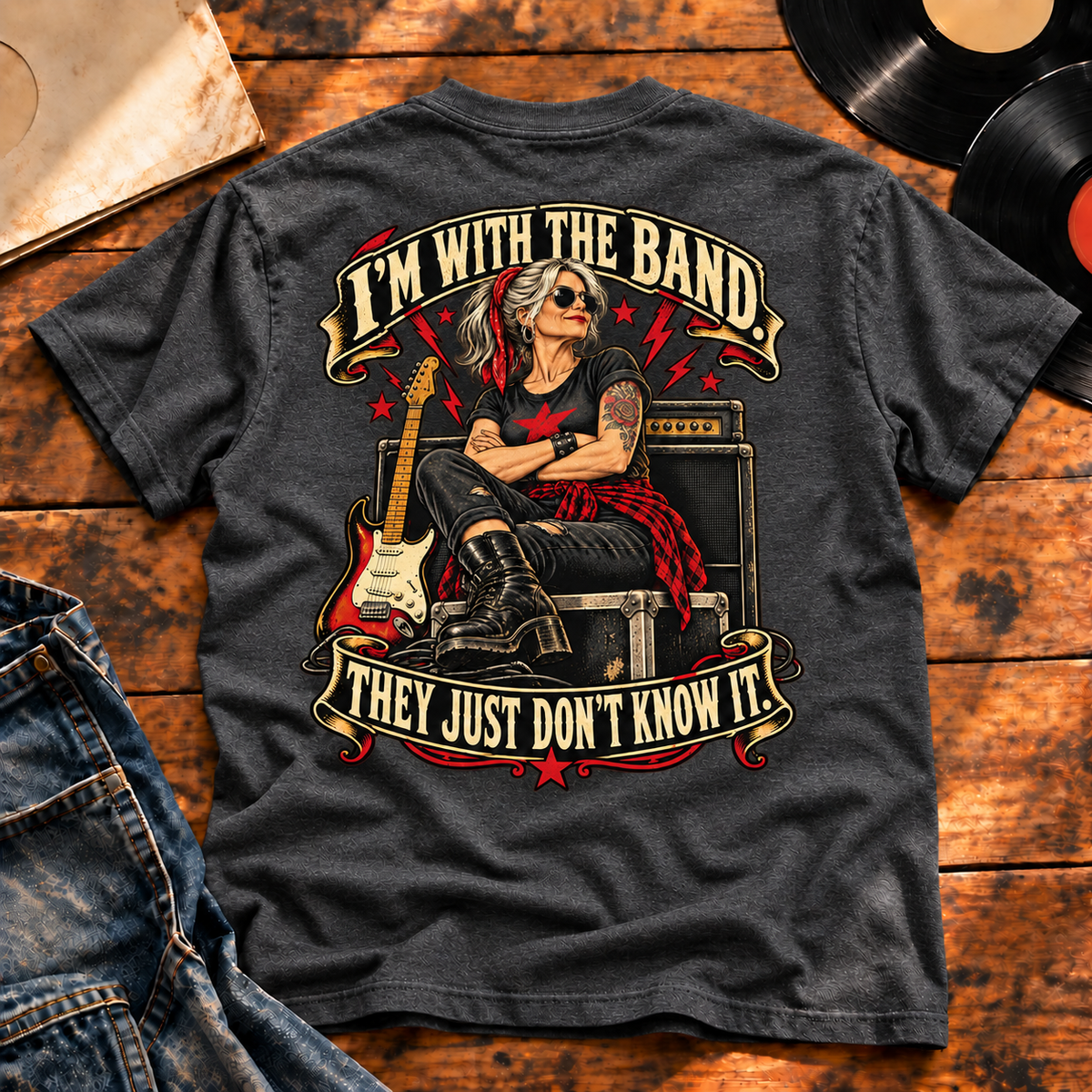 I’m With the Band Heavyweight Tee — Charcoal Heather back print flat-lay hero