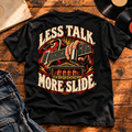 Less Talk More Slide Heavyweight Tee — Black back print flat-lay hero