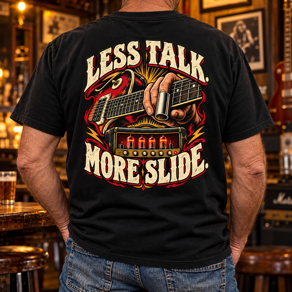 Less Talk More Slide Heavyweight Tee — Lifestyle back print lifestyle
