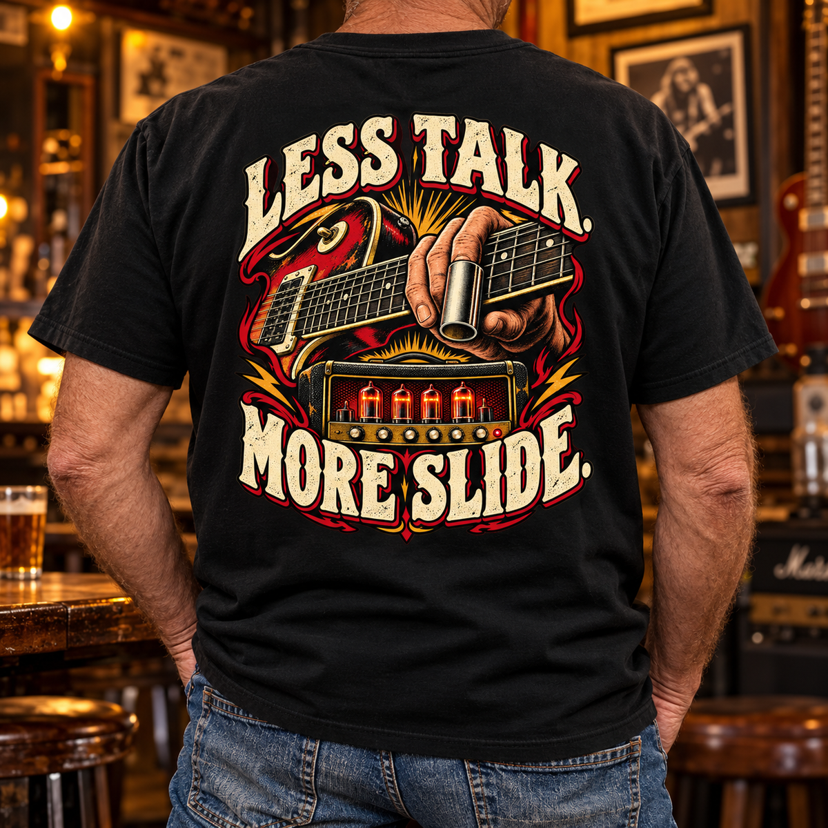 Less Talk More Slide Heavyweight Tee — Lifestyle back print lifestyle