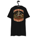 The Swag Was Easy Getting Up Was the Encore Heavyweight Tee — Black, back view on hanger (Printful)