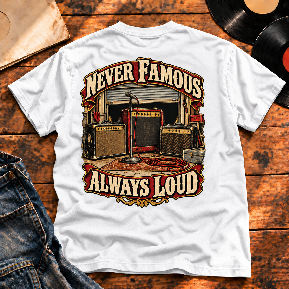 Never Famous Always Loud Heavyweight Tee white back print hero