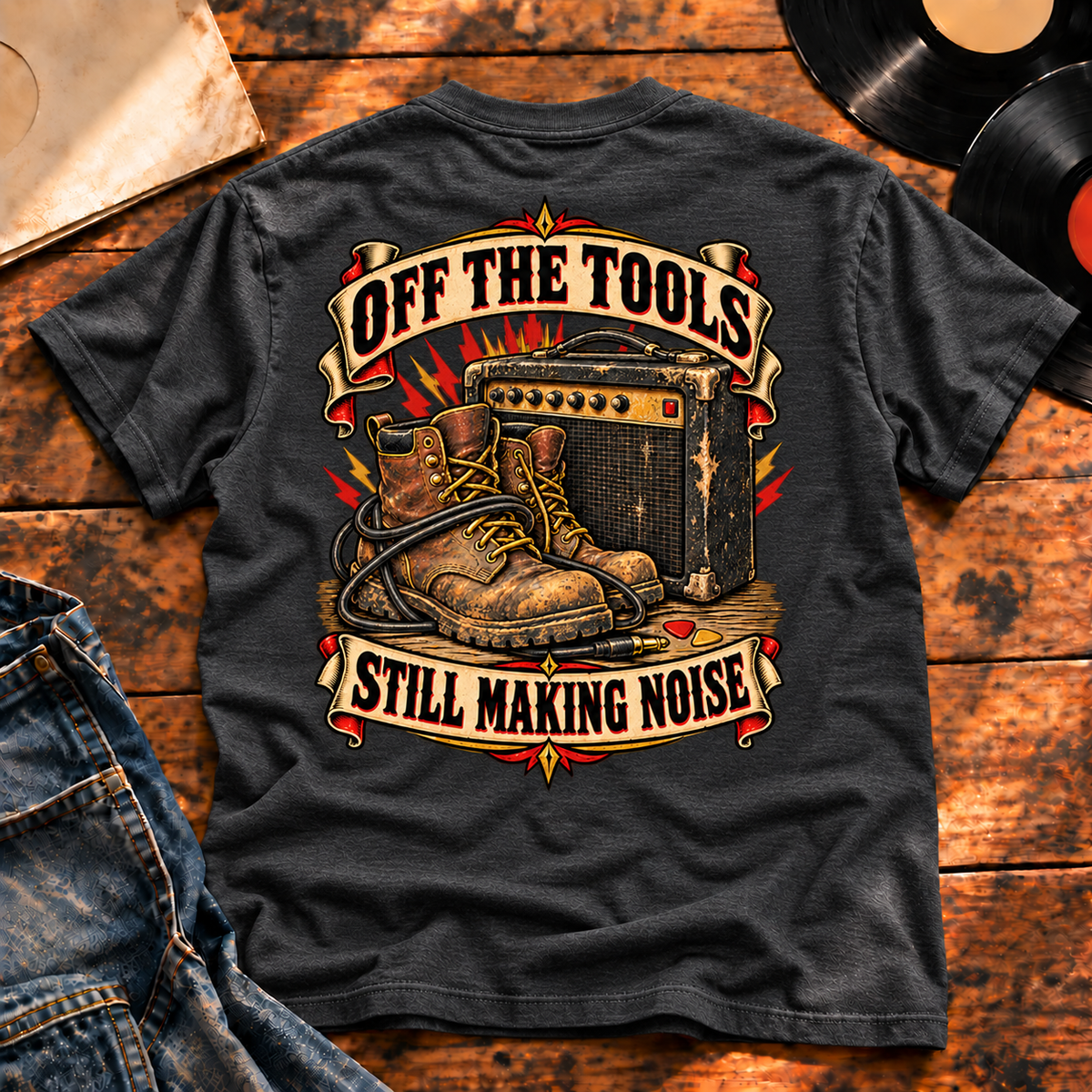 Off The Tools Still Making Noise Heavyweight Tee charcoal back print hero