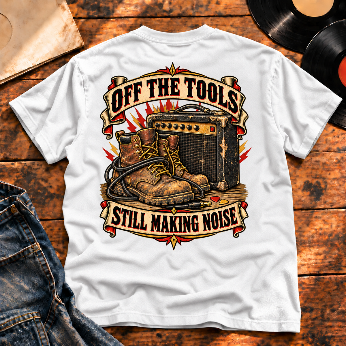 Off The Tools Still Making Noise Heavyweight Tee white back print hero