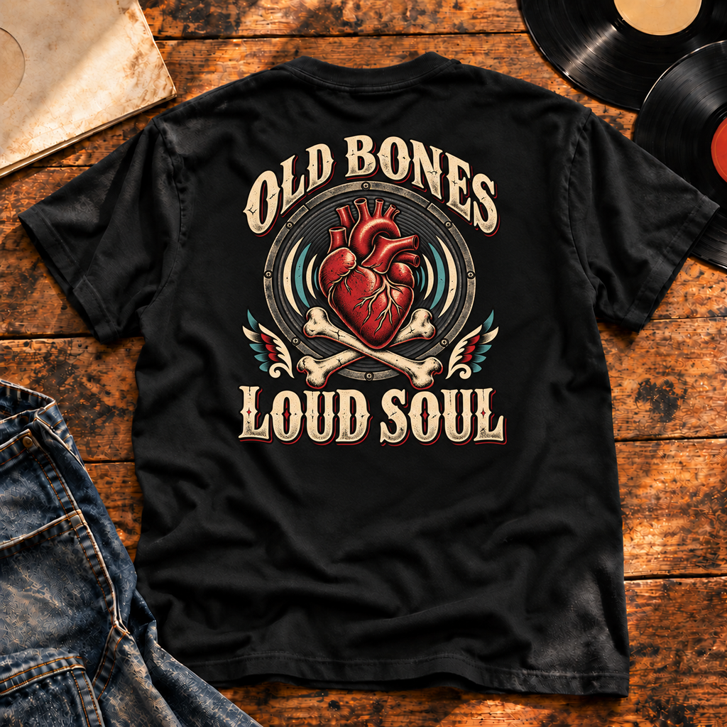 Old Bones Loud Soul heavyweight tee black enlarged back print