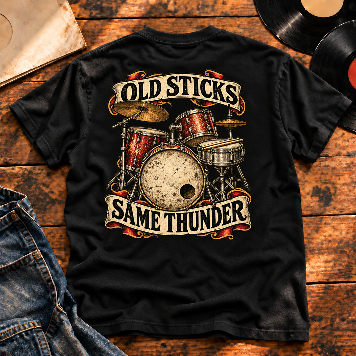 Old Sticks Same Thunder Heavyweight Tee black back print hero