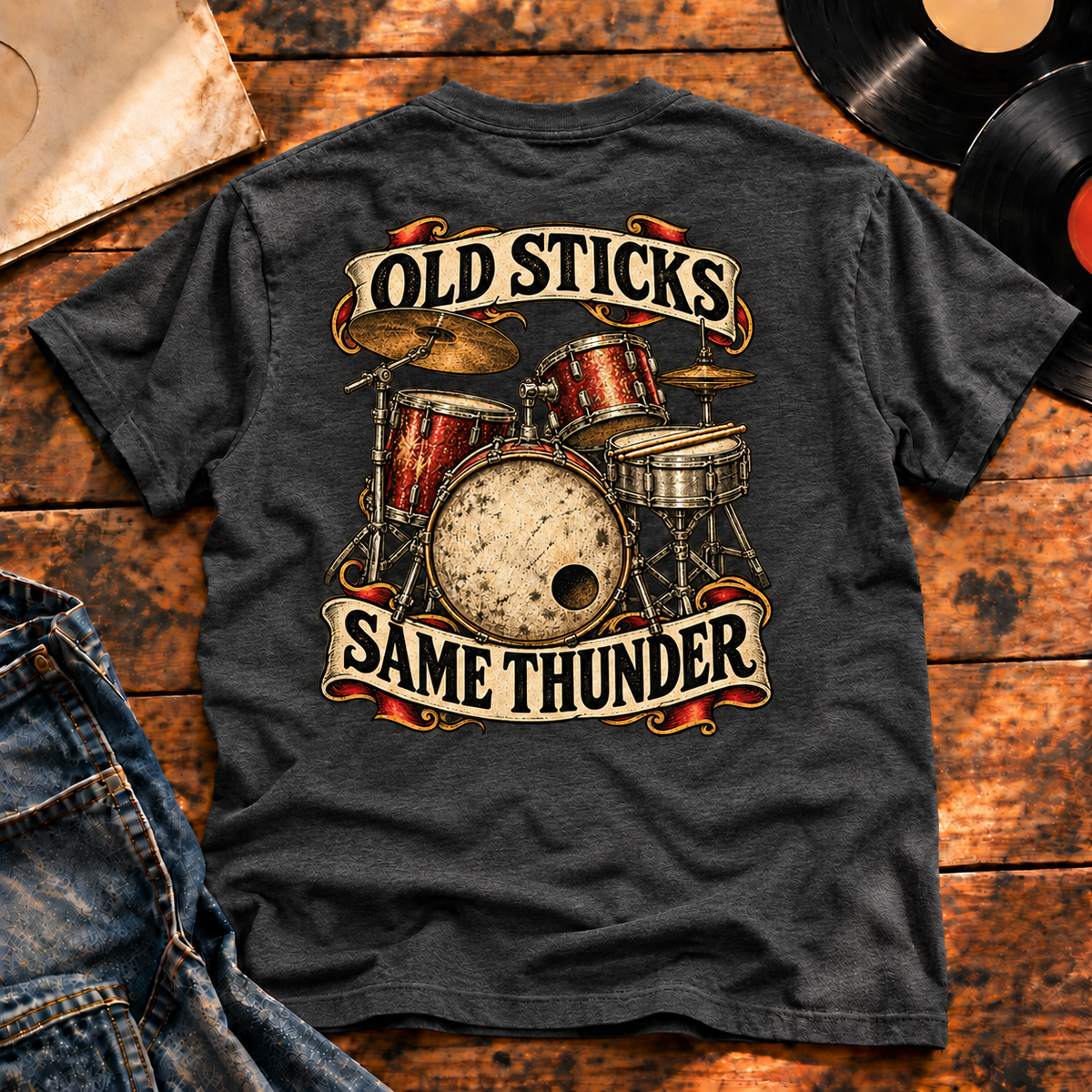 Old Sticks Same Thunder Heavyweight Tee charcoal back print hero