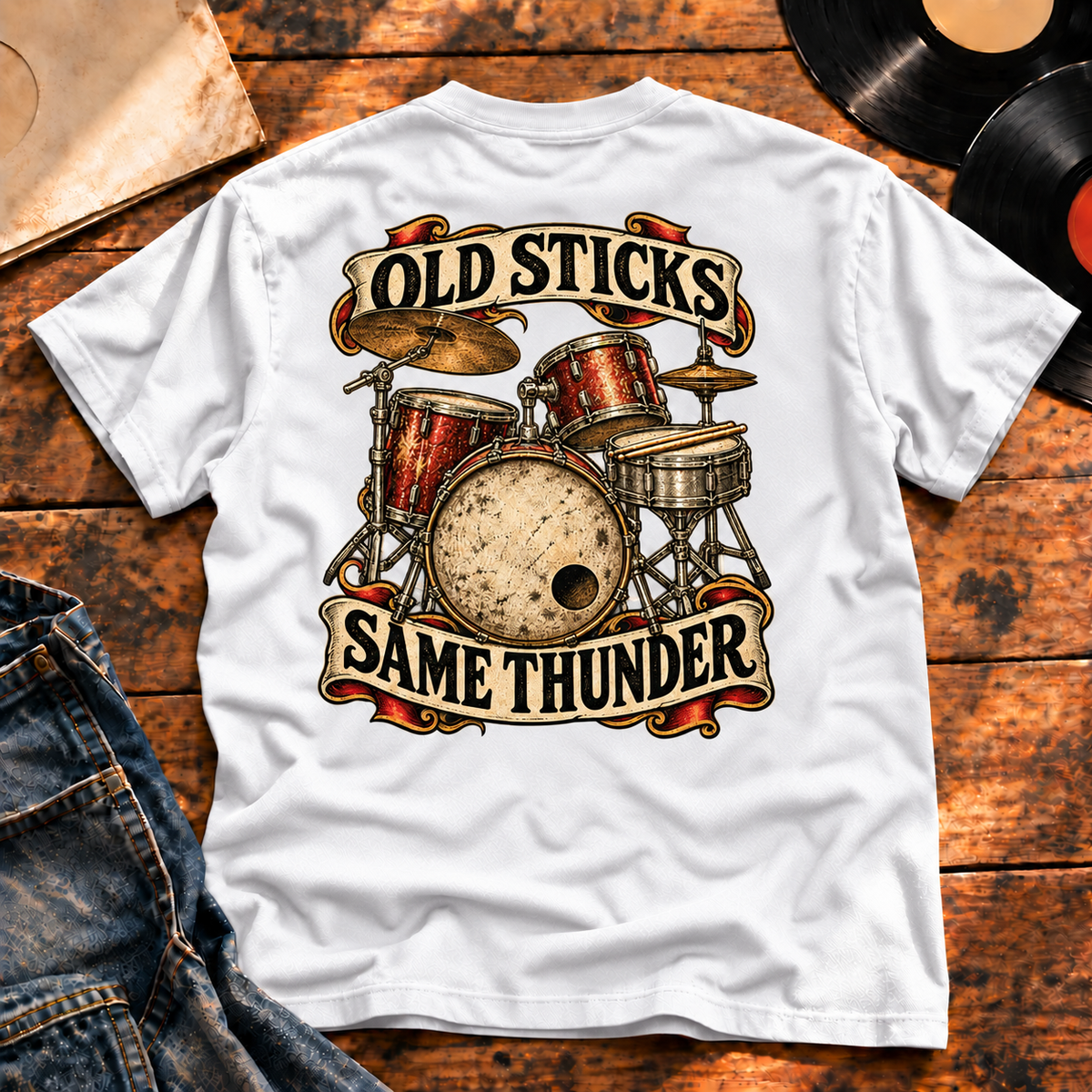 Old Sticks Same Thunder Heavyweight Tee white back print hero