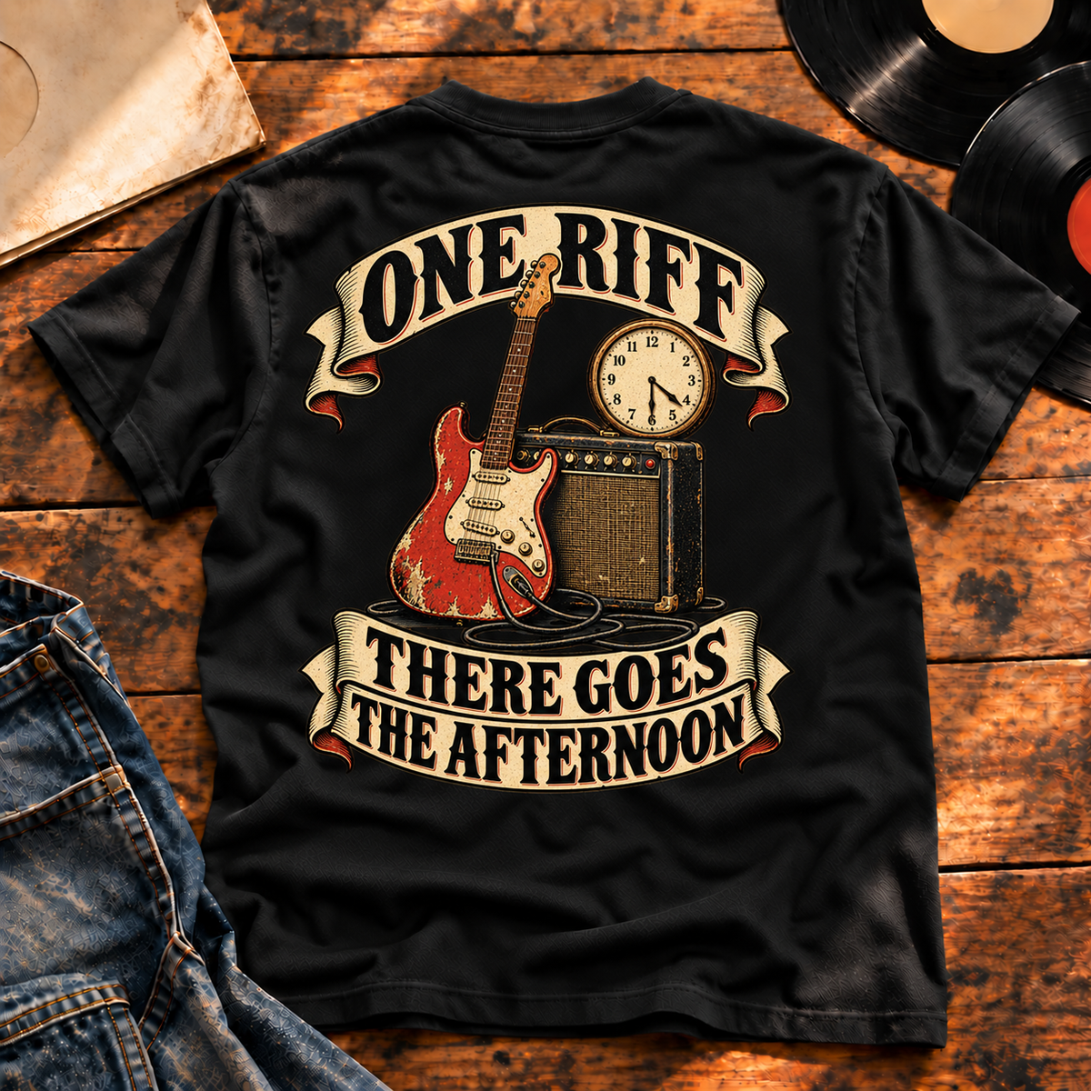 One Riff There Goes The Afternoon Heavyweight Tee black back print hero