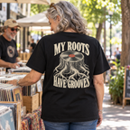 My Roots Have Grooves Heavyweight Tee — Black lifestyle back print