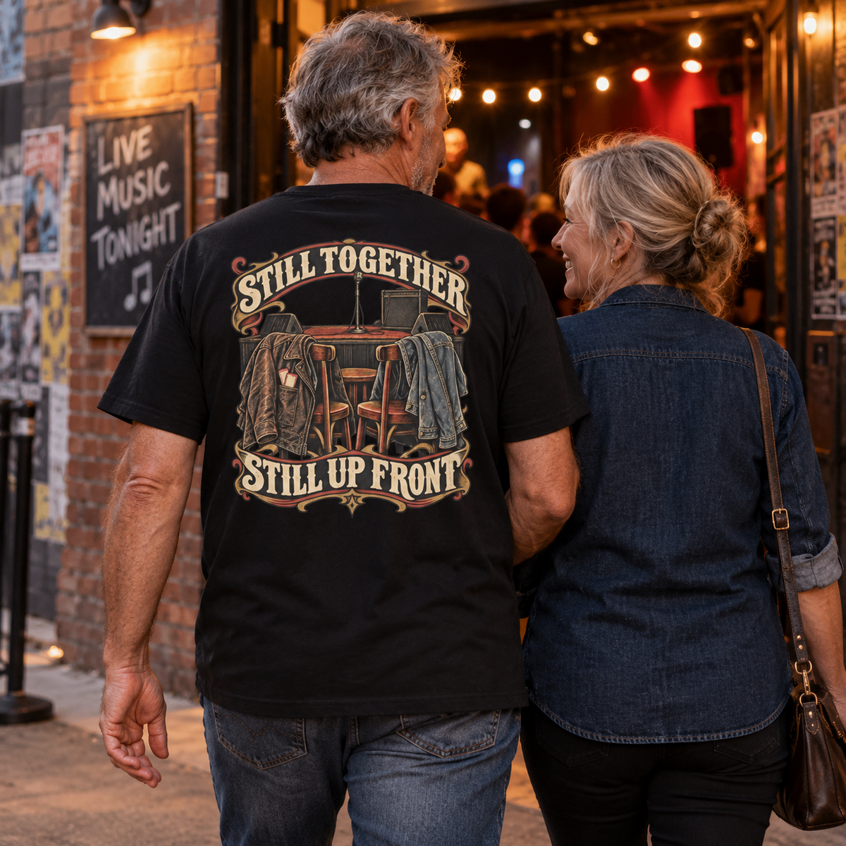 Still Together Still Up Front Heavyweight Tee — Black lifestyle back print