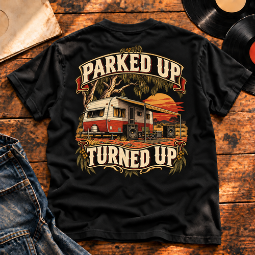 Parked Up Turned Up Heavyweight Tee black back print hero