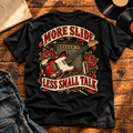 More Slide Less Small Talk — Black vinyl flat-lay back view